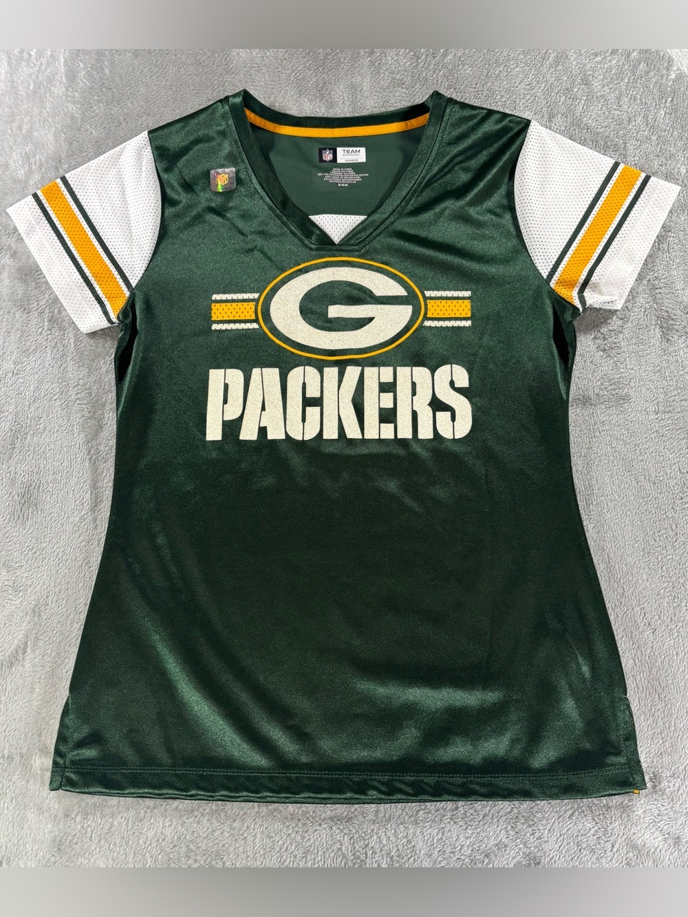 Glittery NFL Green Bay Packers women’s jersey mesh top size M